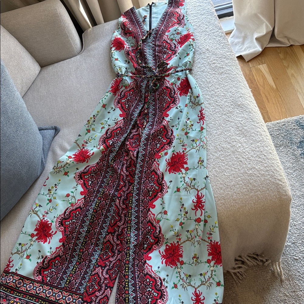 Alice + Olivia Red and Blue Floral Jumpsuit